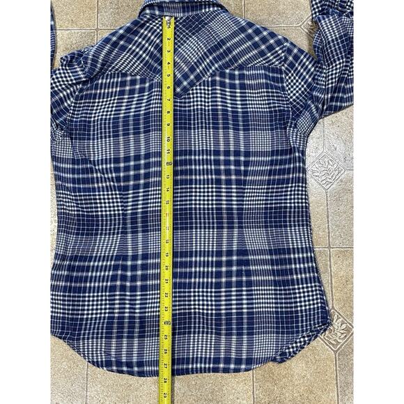 Guess LA 1981 -Blue Plaid Flannel Pearl Snap Button Up Shirt Women’s Sz Medium - Picture 6 of 16